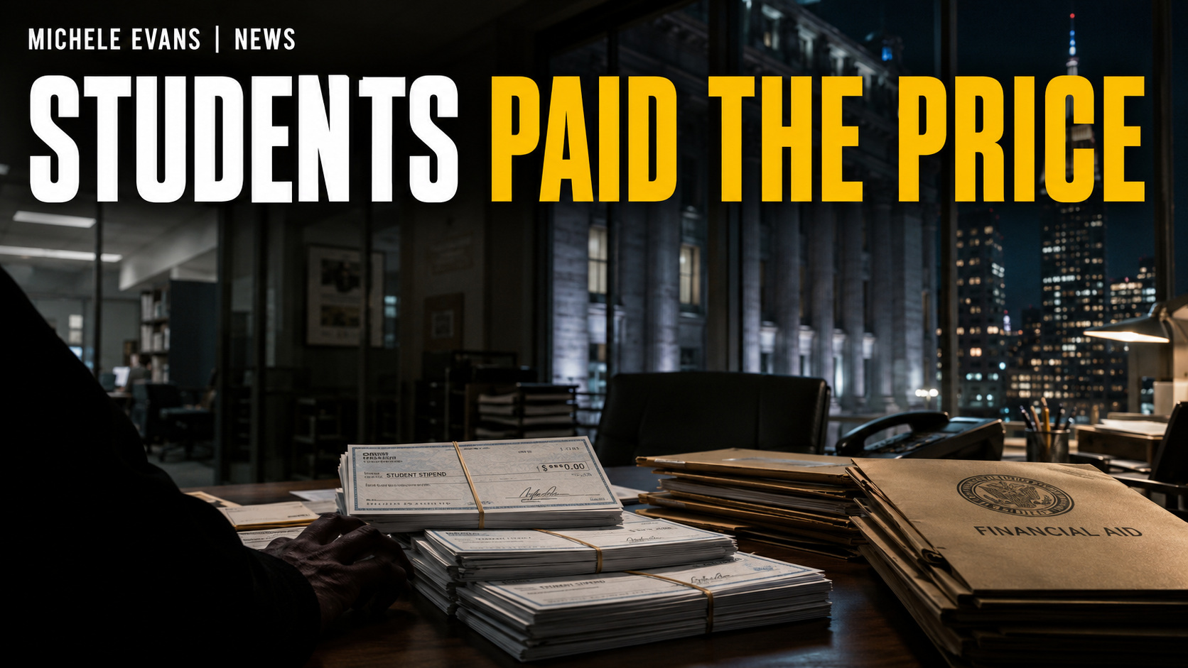 Student stipend checks and financial aid files in a New York college office