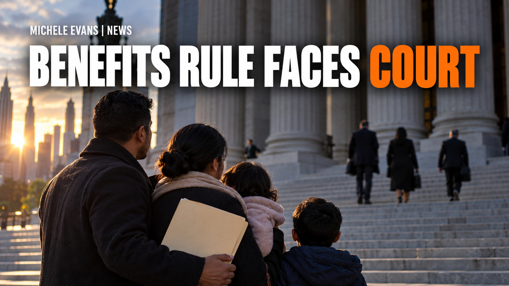 Michele Evans News headline image reading Benefits Rule Faces Court