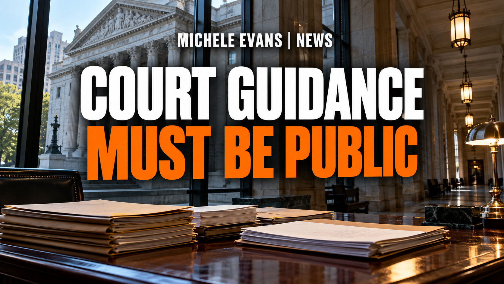New York courthouse interior with legal records, headline Court Guidance Must Be Public