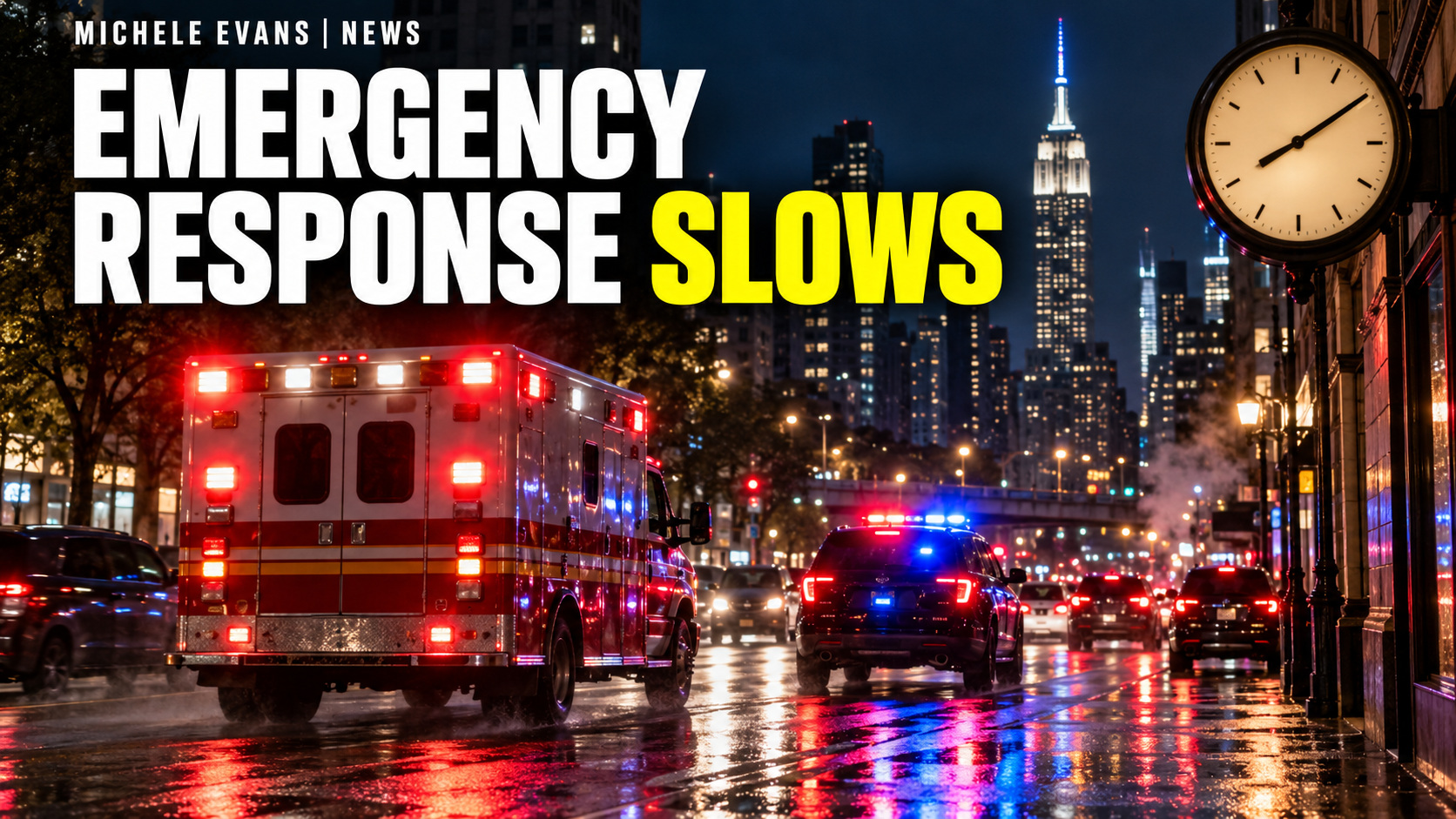 Ambulance and police vehicle on a New York City street illustrating slower emergency response times