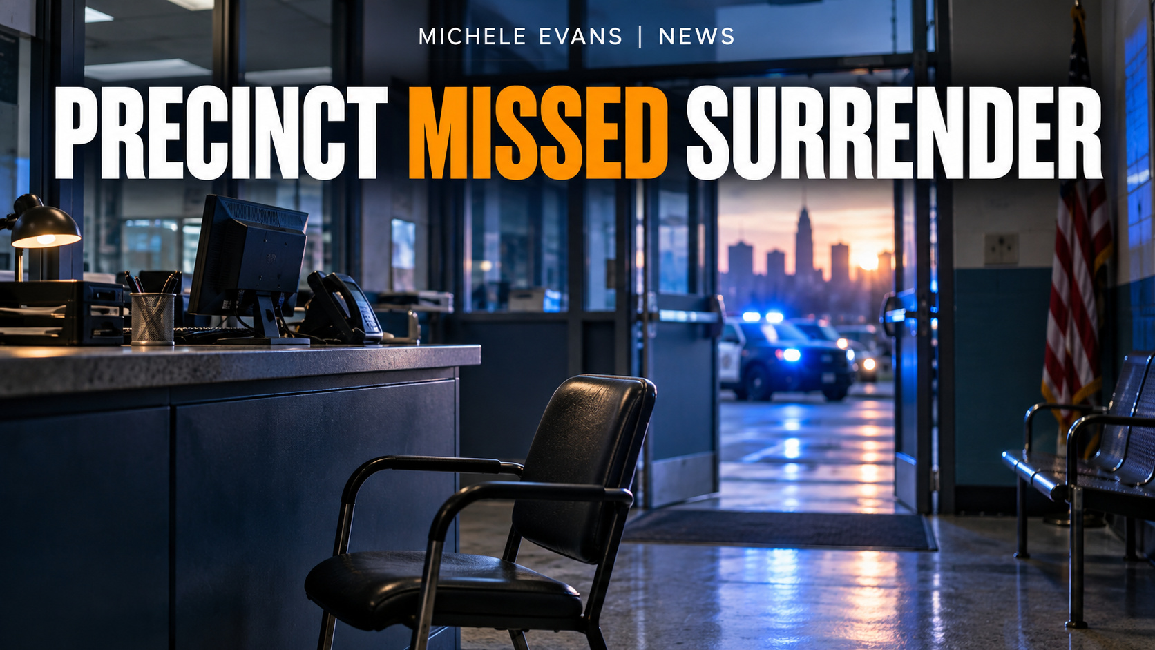 Empty New York police precinct intake desk illustrating a mishandled surrender attempt