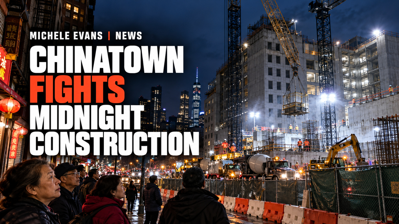 Night construction at the Manhattan jail site in Chinatown