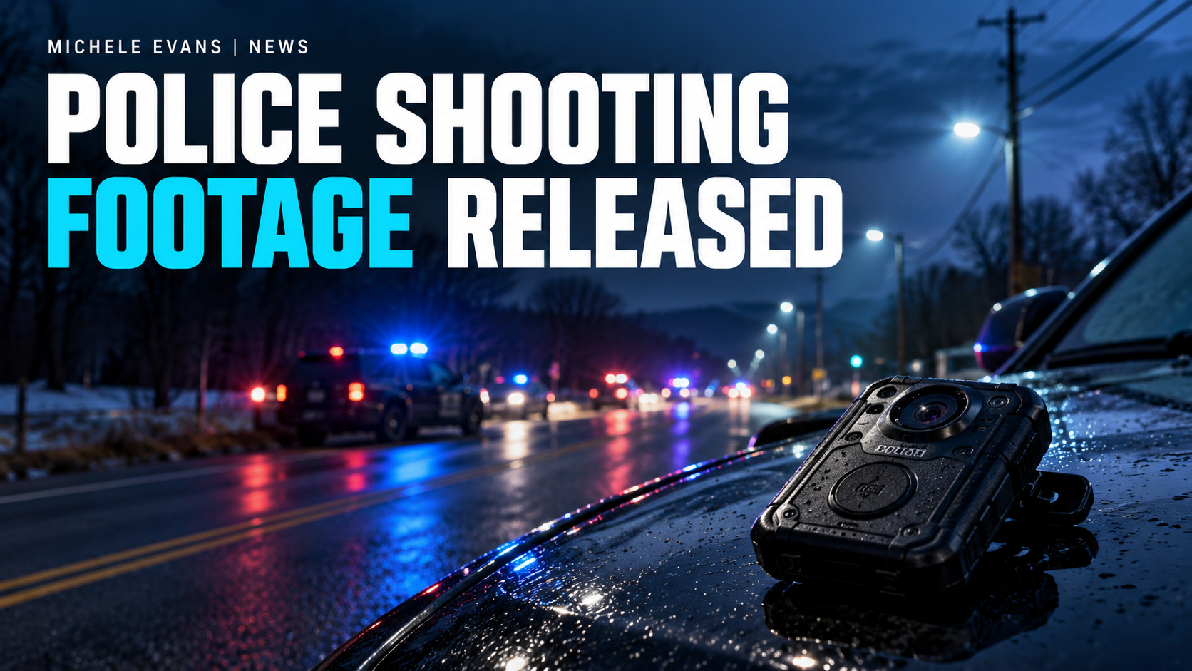 Body camera on a police vehicle with headline Police Shooting Footage Released
